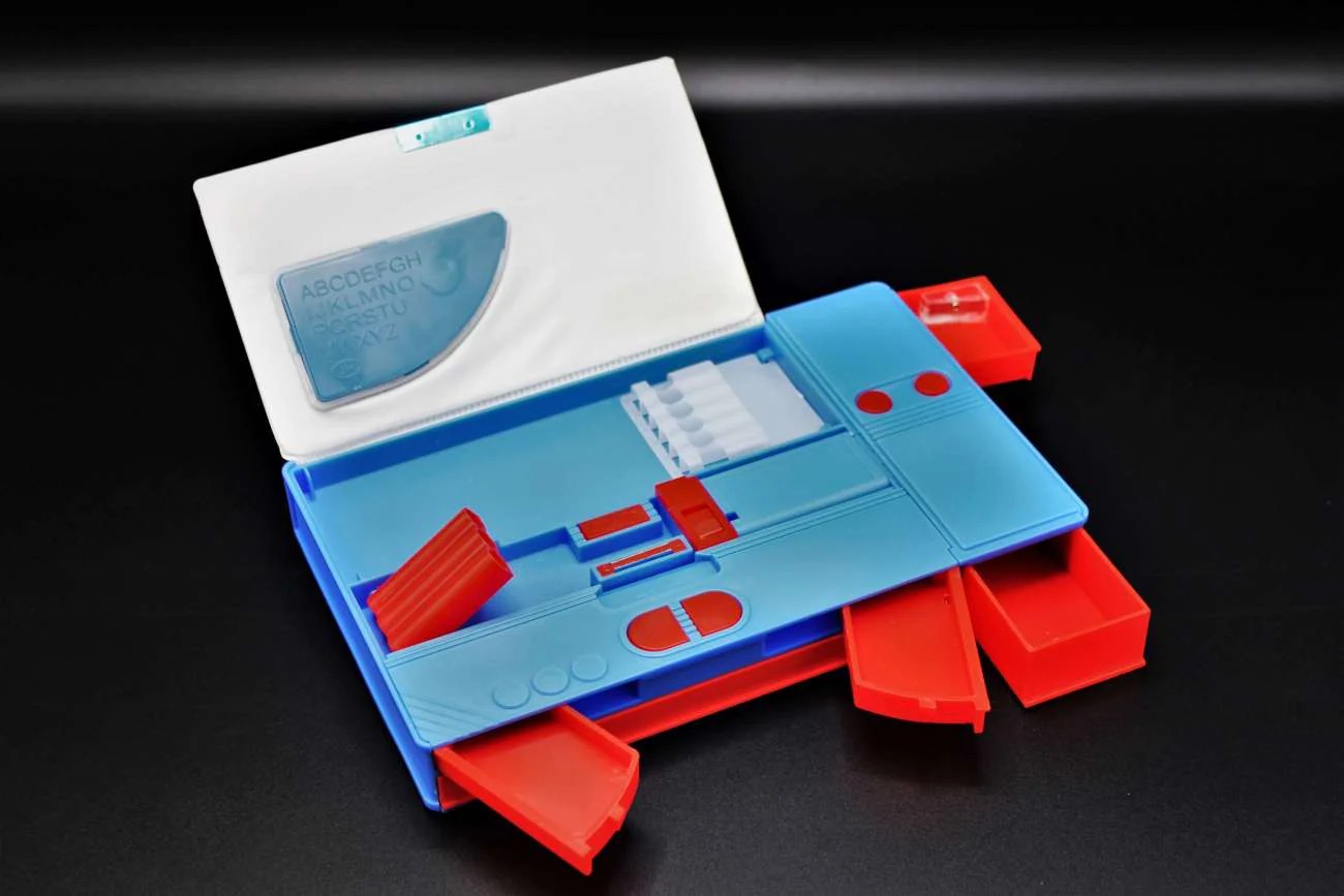 Geometry Box Double-sided with Inbuilt Calculator, Sharpener, Drawers, Fancy Pencil Case for School kids-Boys and Girls - Kid Zone PK
