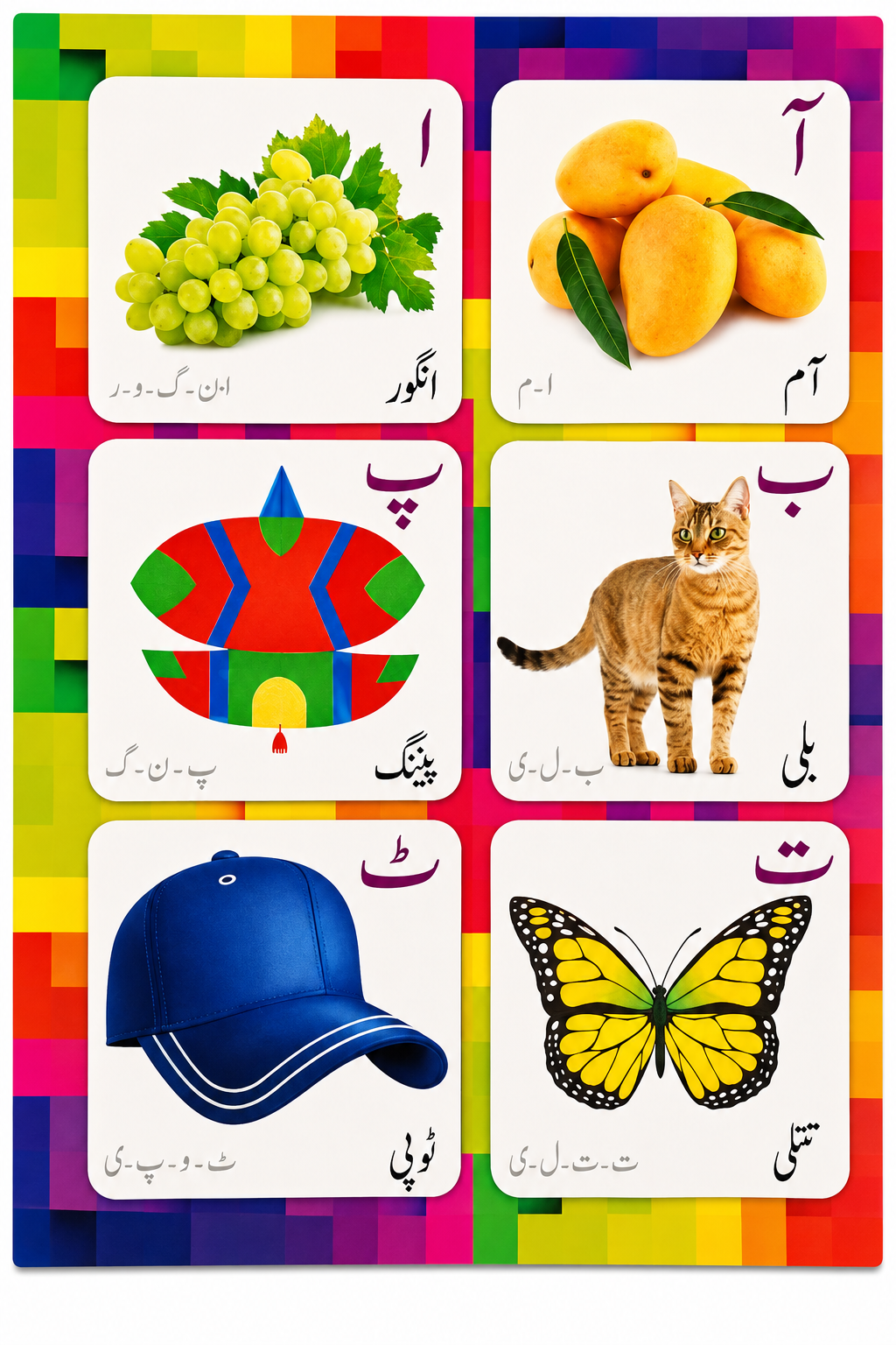 3 in 1 Learning Cards – ABC, Numbers & Urdu