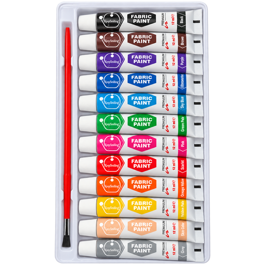 KeepSmiling Fabric Paint 7112F open set with 12 fabric paint tubes and brush