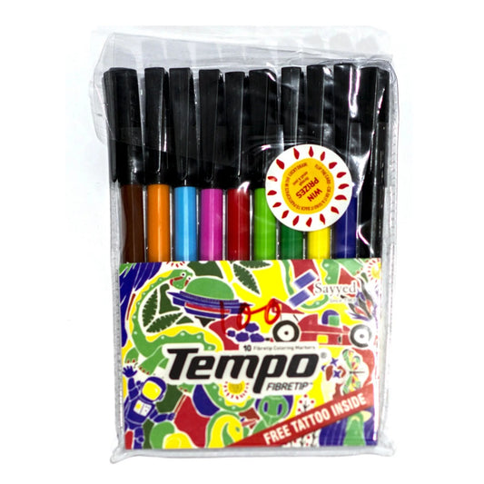 Tempo Fiber Tip 10 Colors Marker Set - Kid Zone PK