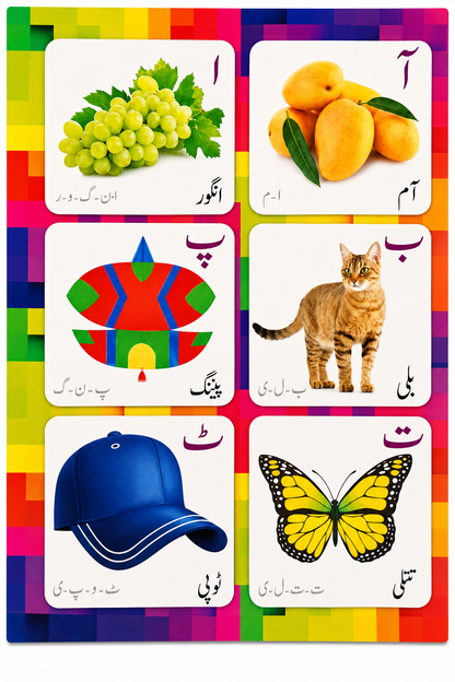 3 in 1 Learning Cards – ABC, Numbers & Urdu