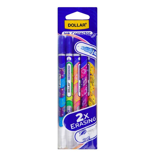 Dollar 2X Erasing Ink remover (Corrector Pens), Blue Ink Erasers, Assorted Body Colors, 5-Pack, - Kid Zone PK