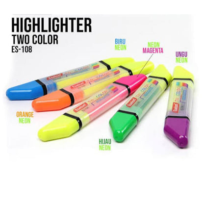 Dual Side Highlighter Marker In 2 Different Colors Fluorescent Highlighters - Kid Zone PK