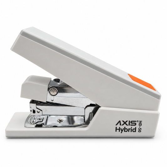 Axis Hybrid HD-50 desktop stapler, open side view showing metal mechanism