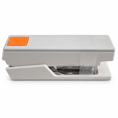 Axis Hybrid HD-50 stapler, closed side view with gray body and orange accent