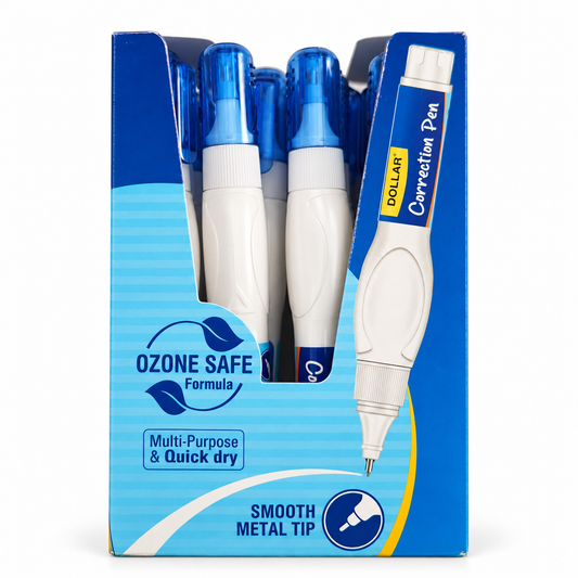 Dollar correction pens, pack of 12 in blue display box