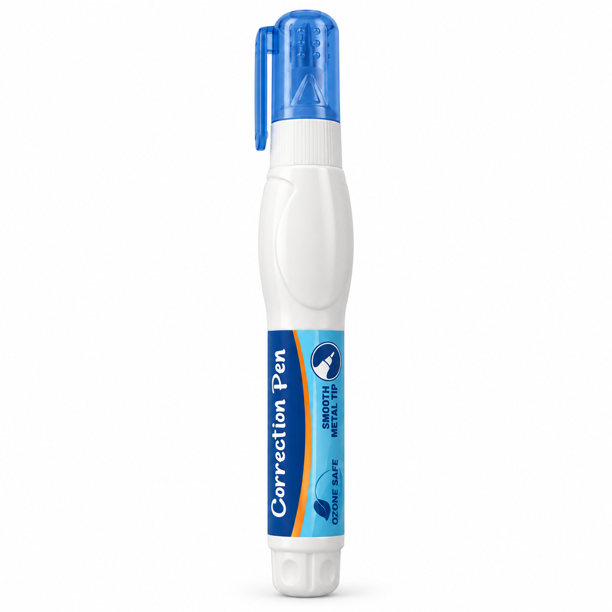 Dollar correction pen, single piece with white body and blue cap