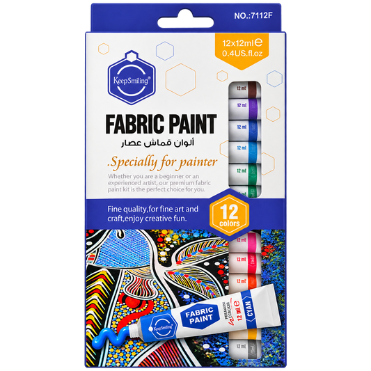 KeepSmiling Fabric Paint 7112F set of 12 colors x 12ml front packaging