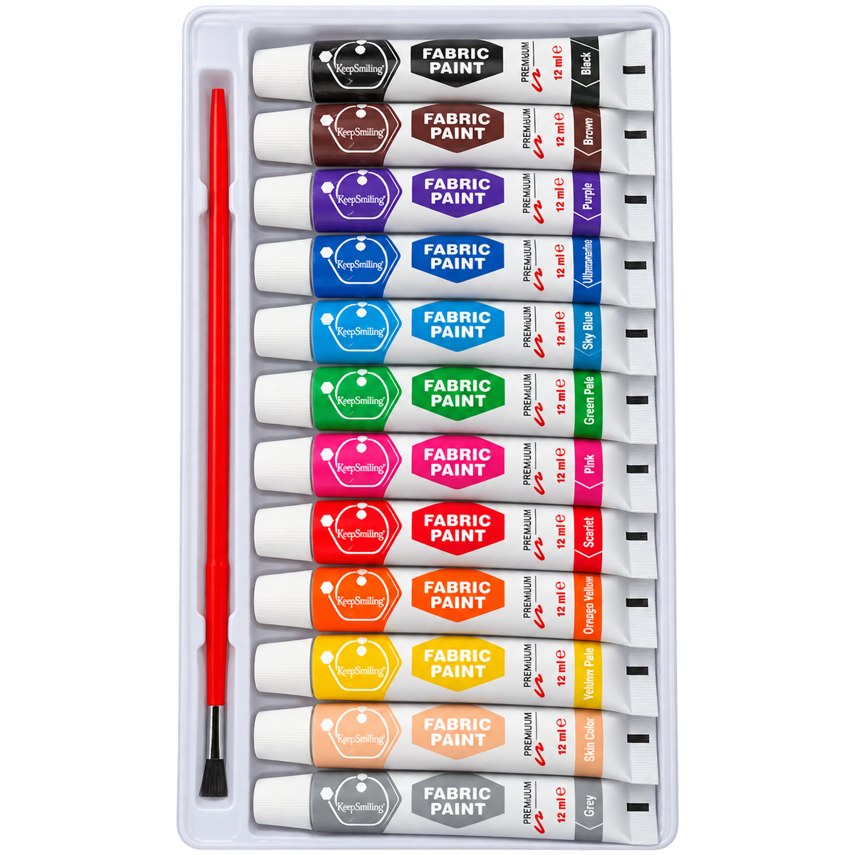 KeepSmiling Fabric Paint 7112F open set with 12 fabric paint tubes and brush