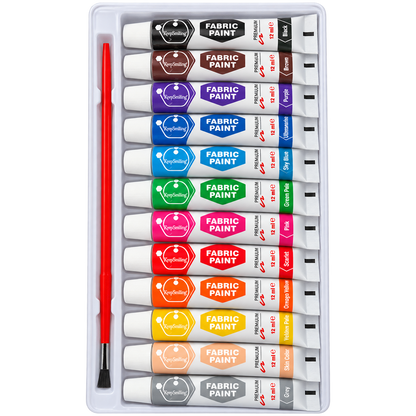 KeepSmiling Fabric Paint 7112F open set with 12 fabric paint tubes and brush